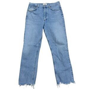 AGOLDE Riley High Rise Straight Crop Jeans in Zephyr Size 28 Button Fly Raw Hem